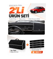 SKODA FORMAN (1990-1995) Uyumlu Torpido Örtüsü + Tay Tüyü Bagaj Çantası + Sticker Seti - Siyah Gri