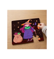 Gözlüklü Sevimli Cadı Tasarımlı 24 Parça Ahşap Çocuk Puzzle MPK0507