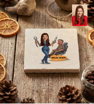 Kişiye Özel Karikatürlü Kadın Diş Hekimi Bardak Altlığı Tıp Bayramı Hediyesi