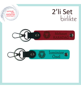 Karizmatik Tasarımıyla Öne Çıkan Aslan Deseni, Kişisel Yazılı 2’li Set, Kırmızı-Koyu Turkuaz