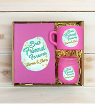 BK Gift Kişiye Özel İsimli DTF Best Friend Temalı Pembe Defter & Kahve Fincanı & Mum Hediye Seti-2, Arkadaşa Hediye, Doğum Günü Hediyesi