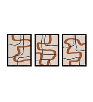Turuncu Siyah Line Art Üçlü Çerçeveli Mdf Tablo Seti