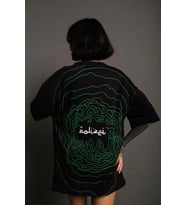 Kadın Bisiklet Yakalı Sırt Baskılı Oversize Kısa kol T-Shirt - Siyah