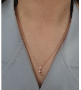baget taşlı kuyruklu yıldız model bayan gümüş kolye (Rose)