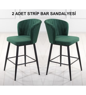 2 ADET STRİP ADA MUTFAK VE BAR SANDALYESİ - BAR TABURESİ - SİLİNEBİLİR BABYFACE KUMAŞ - METAL AYAK