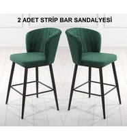 2 ADET STRİP ADA MUTFAK VE BAR SANDALYESİ - BAR TABURESİ - SİLİNEBİLİR BABYFACE KUMAŞ - METAL AYAK