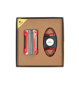Cohiba Tek Torch Kırmızı Gunmetal Çakmak Kırmızı Siyah Kesici İkili Puro Seti TR9836