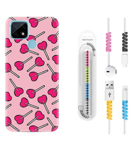 Realme C11 C21 C21Y C25Y C11 2021 Kılıf Kablo Koruma Spiral Silikon Heart Lollipop 1414
