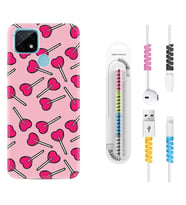 Realme C11 C21 C21Y C25Y C11 2021 Kılıf Kablo Koruma Spiral Silikon Heart Lollipop 1414