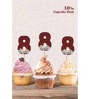 Safari Hayvanları Pastel 8 Yaşında CUPCAKE Süsü *10'lu Kalın Kağıt