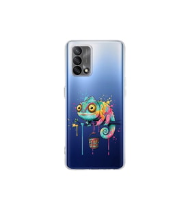 Oppo A74 ile Uyumlu Splash Bukalemun Tasarımlı Şeffaf Silikon Kılıf