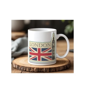 London Tasarımlı Beyaz Seramik Baskılı Kupa Bardak 330ml