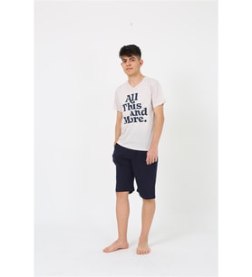 Akbeniz Erkek Genç Garson Boy Kısa Kol Krem Penye Şortlu Pijama Takımı 20377