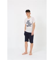 Akbeniz Erkek Genç Garson Boy Kısa Kol Krem Penye Şortlu Pijama Takımı 20377