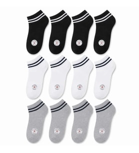 Unisex Çizgili Patik Çorap 12'lı %85 Pamuklu Geri Dönüşüm İplikli, İnce Dikişli Spor — Çok renkli 12'li, 36-40