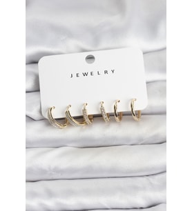 Zirkon Taşlı Gold Renk Pirinç Kadın Küpe Seti 5886 - EEEEEE4457-1263