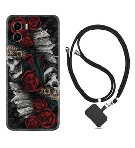 Vivo Y15S Y32 Y33S Y51 Y53S Kılıf Boyun Askılı Silikon Skull Rose 1673