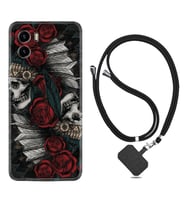 Vivo Y15S Y32 Y33S Y51 Y53S Kılıf Boyun Askılı Silikon Skull Rose 1673