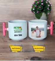 Petrol ve Doğalgaz Mühendisi Kupa Bardak Fotoğraflı T Pembe Kulplu Mühendisler Günü Hediyesi