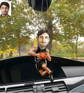 Kişiye Özel Karikatürlü Ahşap Araba Dikiz Ayna Süsü Basketbolcu Erkek-1