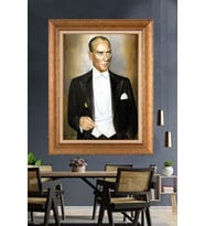 Altın Varaklı Çerçeveli Paspartulu Atatürk Tablo nh277 (Gold)