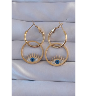 316L Çelik Gold Renk Zirkon Taşlı Mavi Göz Tasarımlı Halka Küpe 5886 - SSSSSS7319-3297