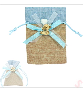 Bebek Temalı Jüt Kese 10cm x 13cm - Mavi x 12 Adet (STD)