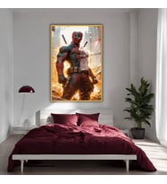 Metal Çerçeveli Temperli Cam Tablo Film Karakteri Deadpool (Gold)