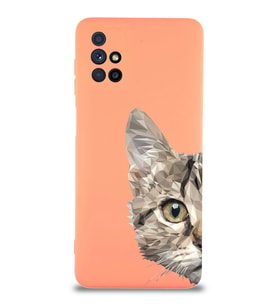 Samsung Galaxy M51 Uyumlu Lansman Kılıf Catface Tasarımlı İçi Kadife Kapak-Turuncu (Şeffaf)