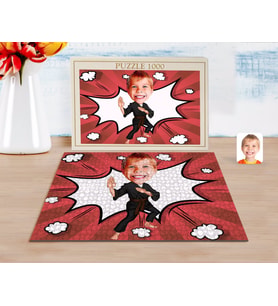 BK Gift Kişiye Özel Çocuk Karateci Karikatürlü 1000 Parça Profesyonel Puzzle-1