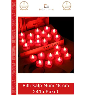 #LedMum Pilli Kalp LED Dekoratif Romantik Alevsiz Şık Aydınlatma Güvenli Mum 18cm 24'lü Paket