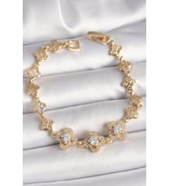 Pirinç Gold Renk Zirkon Taşlı Yonca Model Kadın Bileklik TJ-BB6812