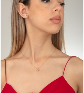 925 Ayar Gümüş Taşlı Unicorn Kolye Küpe Set ( Rose )
