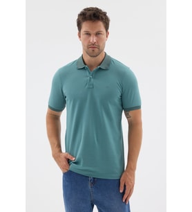 Yeşil Polo Yaka Pike Kısa Kol Slim Fit %100 Pamuk Tişört 1011260171