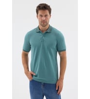 Yeşil Polo Yaka Pike Kısa Kol Slim Fit %100 Pamuk Tişört 1011260171