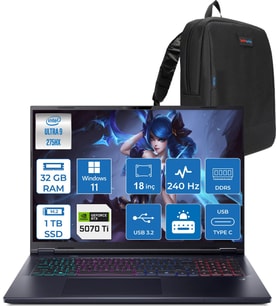 Acer Predator Helios Neo 18 Aı Intel®core™ Ultra 9 275HX 32GB Ddr5 1tb SSD 12GB/RTX5070Tİ 140W 18" 2560 x 1600 Wqxga 240HZ  WIN11PRO Gaming Bilgisayar. NHQVMEY002P08+ZETTAÇANTA