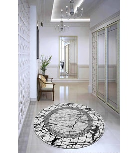 Gri Çerçeveli Kaymaz Tabanlı Yıkanabilir Yuvarlak Halı AR965 - 100 x 100 cm