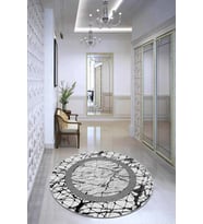 Gri Çerçeveli Kaymaz Tabanlı Yıkanabilir Yuvarlak Halı AR965 - 100 x 100 cm