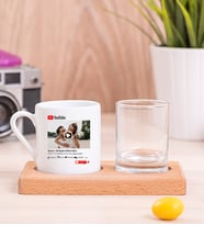 Kişiye Özel Youtube Tasarım Fotoğraflı Ahşap Sunumlu Kahve Fincanı