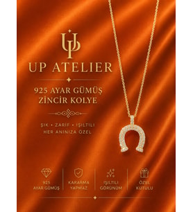 Up Atelier 925 Ayar Gümüş İthal Zincirli Zirkon Taşlı Gold At Nalı Model