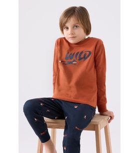 Roly Poly 3433 Wıld Erkek Çocuk Açık Tarçın Uzun Kol Pijama Takım
