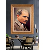 Altın Varaklı Çerçeveli Paspartulu Atatürk Tablo TR1618 (Gold)