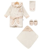 Kız Bebek Sevimli Tavşan Nakışlı Pamuklu Bornoz Set Hediyelik 0-2 Yaş (Çok Renkli)