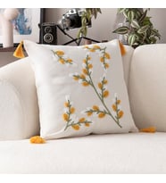 Comfort Punch Desenli Kırlent Kılıfı Kare Dekoratif Bohem Nakışlı Koltuk Yastık Kılıfı panç (Hardal Sarısı)