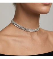 Valmont Accessories Kristal Taşlı 26+10 cm Choker Işıltılı Şık Kadın 3 Sıra Su Yolu Tasma Kolye