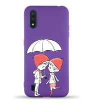 Samsung Galaxy A01 Uyumlu Lansman Kılıf Aşk Tasarımlı İçi Kadife Kapak-Mor (Şeffaf)
