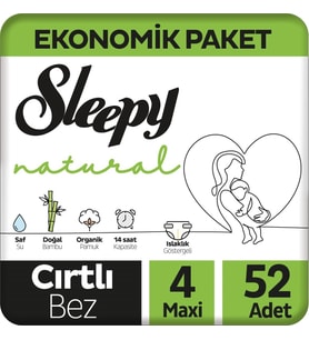 Sleepy Natural Ekonomik Paket Bebek Bezi 4 Numara Maxi 52 Adet