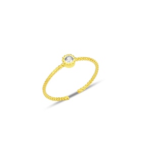 Gümüş altın yaldızlı zirkon taşlı alttan ayarlanabilir burgulu tek taş yüzük SGTL12230GOLD (Rose)