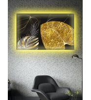 Led Işıklı Gold Siyah Yaprak Tablo
