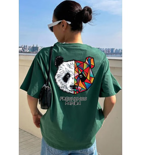 Unisex Panda Baskılı T-shirt (Yeşil)